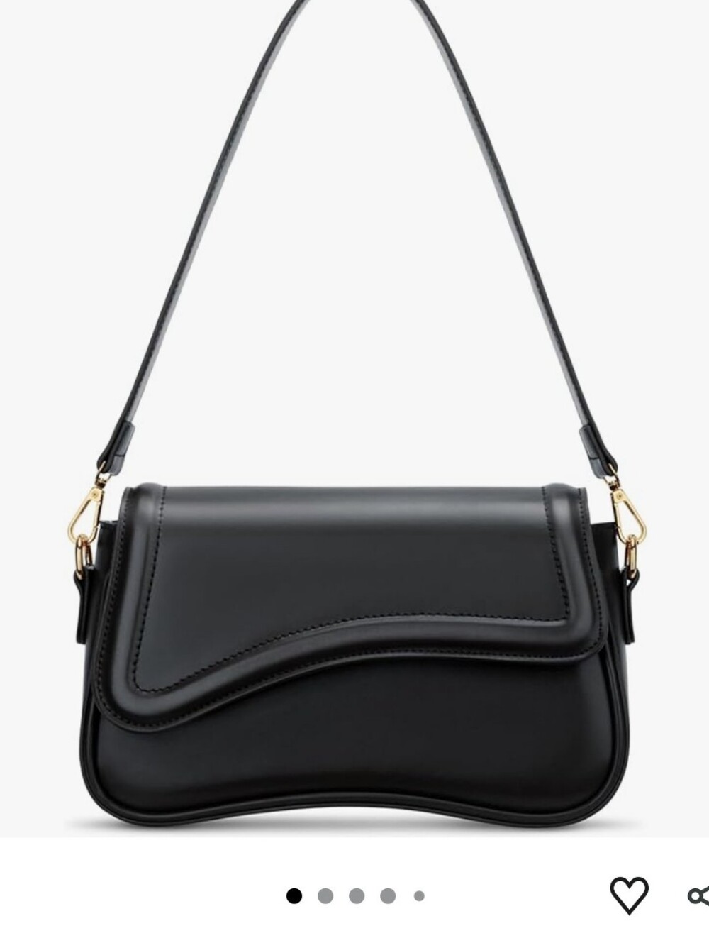 Black Curved Flap Shoulder Bag with Gold Hardware